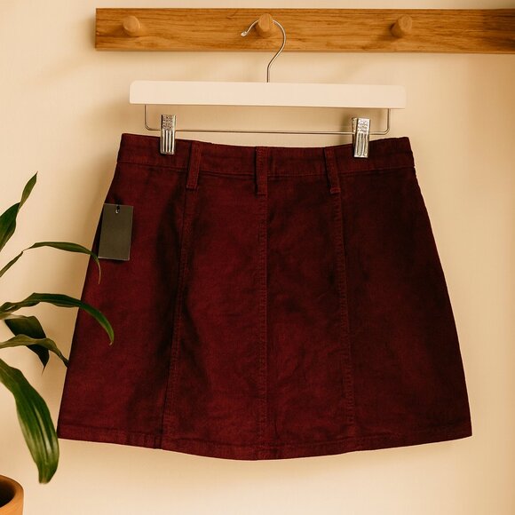 REgeneration Skirt Women Size 11/30 Burgundy Corduroy Vintage Retro Button Front - Picture 2 of 16